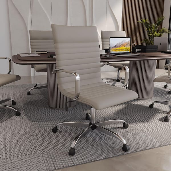 Leisuremod Harris High-Back Leather Office Chair Chrome Frame Adjustable Height, Swivel, Tilt Conference Chair in Tan