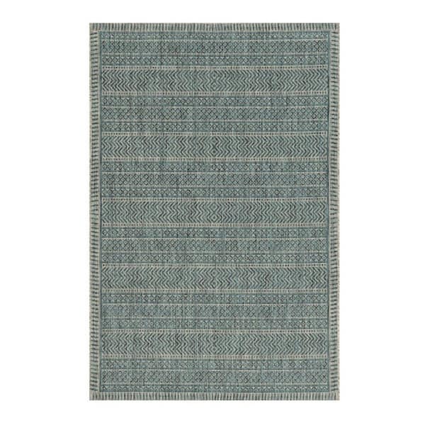 Teal Blue 5 ft. x 8 ft. Woven Polypropylene Rectangle Indoor/Outdoor Area Rug