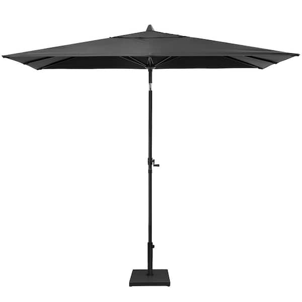 9 ft. x 5 ft. Rectangular Metal Market Crank and Tilt Outdoor Patio Umbrella in Black with 55 lbs. Cement Umbrella Base