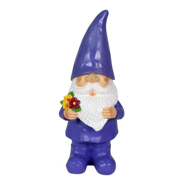 Exhart 11 in. Solar Purple Woodland with Flower Bouquet Gnome Garden Statue