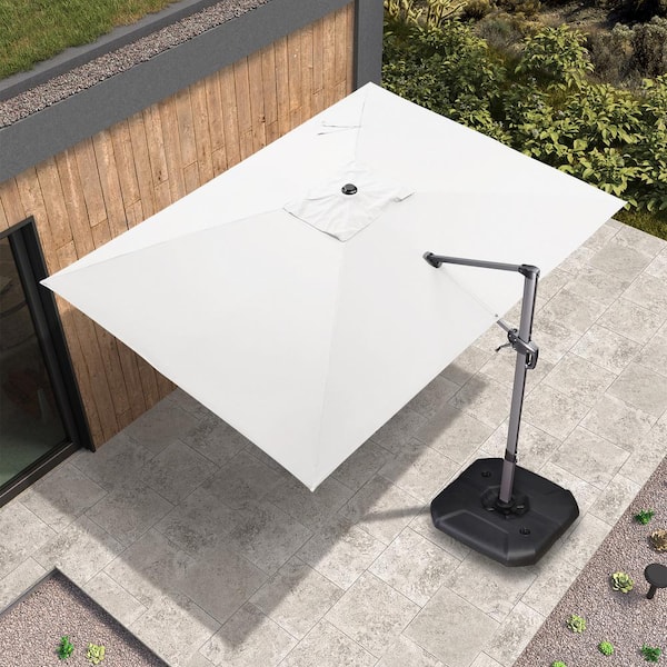 PURPLE LEAF 9 ft. x 11.5 ft. Aluminum Outdoor Patio Cantilever Umbrella Offset 360° Rotation Umbrella with Base, White