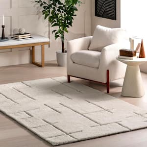 Off White 8 ft. x 10 ft. Masami Contemporary High-Low Wool Area Rug