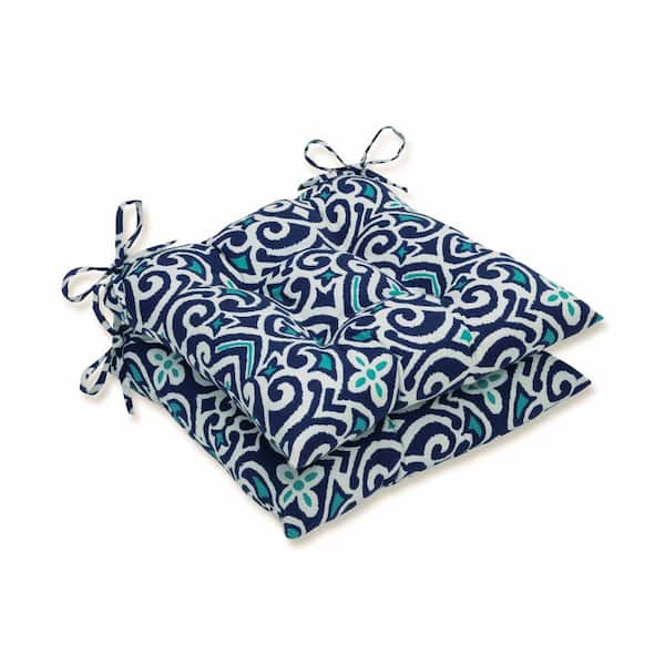 Pillow Perfect 19 x 18.5 Outdoor Dining Chair Cushion in Blue/White (Set of 2)