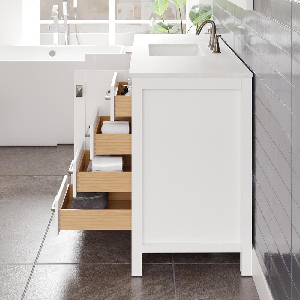 Aberdeen 60" White Birch Marble Single Sink Vanity with Porcelain Basin