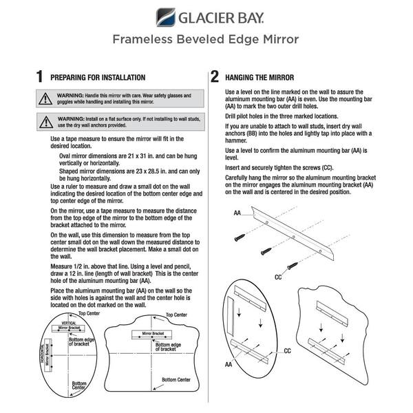 Glacier Bay 28 75 In W X 23 H Frameless Oval Flush Mount Beveled Edge Bathroom Vanity Mirror Silver 81188 Glacier Bay 28 75 In W X 23 H, How To Install A Beveled Edge Mirror