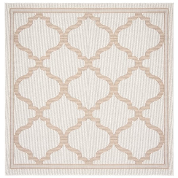 SAFAVIEH Bermuda Ivory/Beige 7 ft. x 7 ft. Square Geometric Indoor/Outdoor Patio  Area Rug