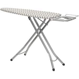 Chevron Pattern Ironing Board with Iron Rest and Hanging Bar Solid Aluminum Frame and Steel Top