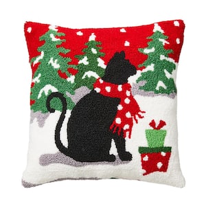 14 in. L Hooked Christmas Cat Pillow