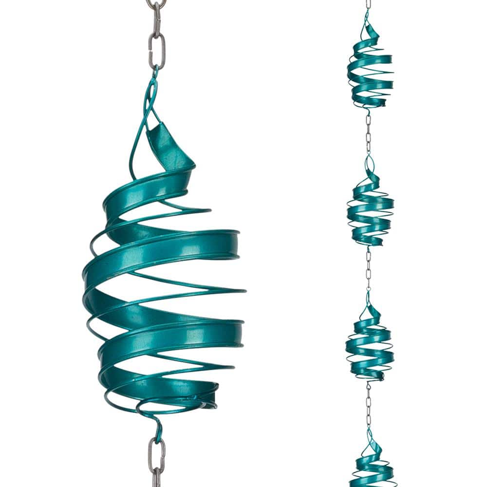 Teal Swirl Steel 110" Rain Chain