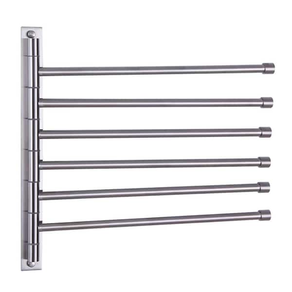 14.3 in. Wall Mounted Chrome Towel Bar in Brushed Nickel with 6 Swing Arms Hanger, Stainless Steel Towel Organizer
