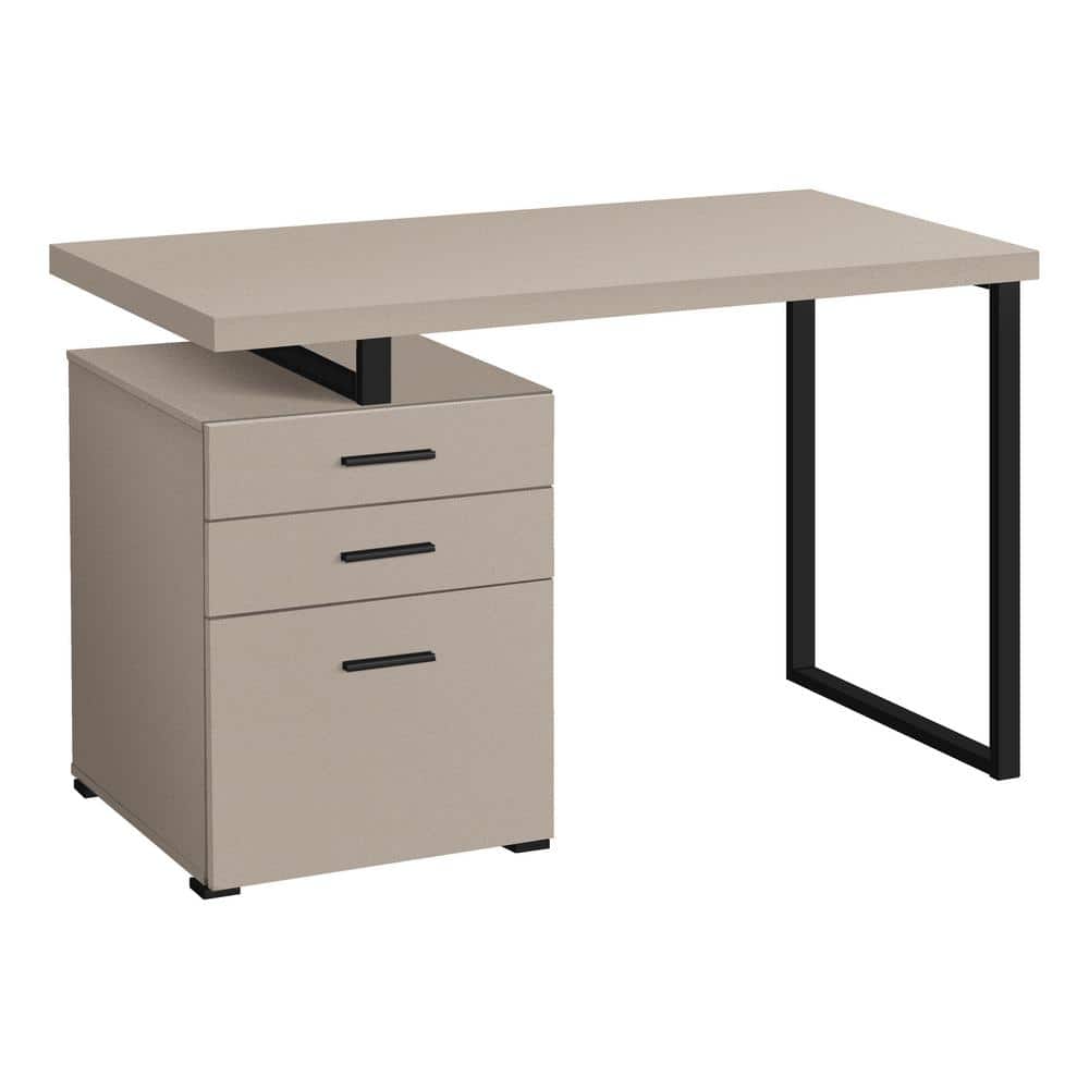 48 in. L Modern Taupe Black Computer Desk 3-Storage Drawers Left Or Right S