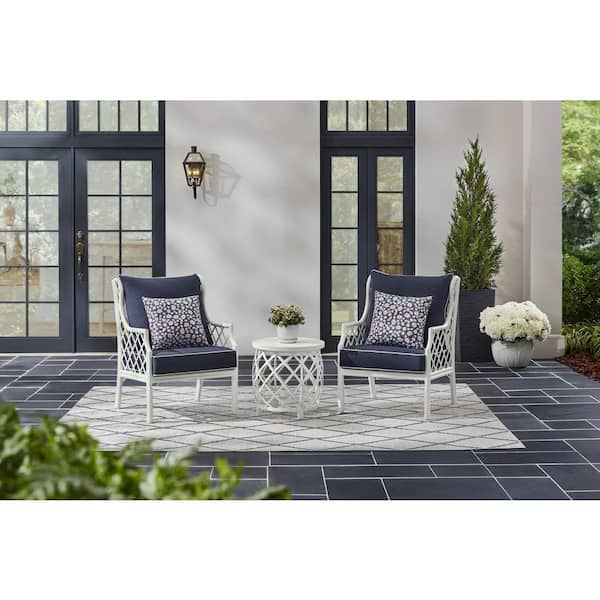 Home Decorators Collection Shelbourne 3-Piece Aluminum Patio Conversation Set with CushionGuard Plus Midnight Blue Cushions