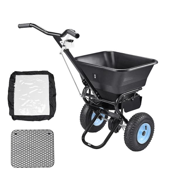 Lawn Spreader, 0-9.8ft. Spreading Width 13 in. All Terrain Pneumatic Tires, 100 lbs. Capacity, Walk-Behind Push Spreader