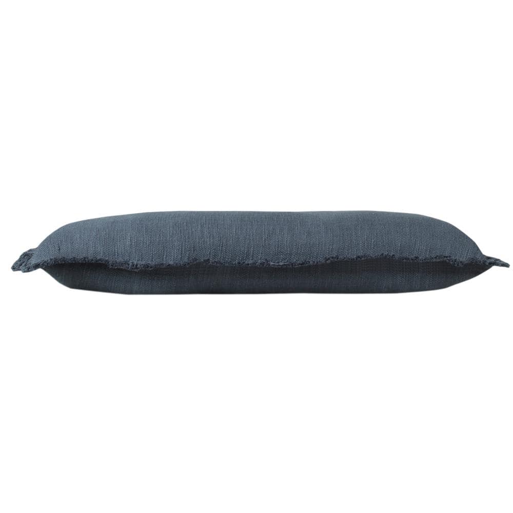 Coastal Navy Blue Cotton Fringe 36" x 14" Rectangular Throw Pillow