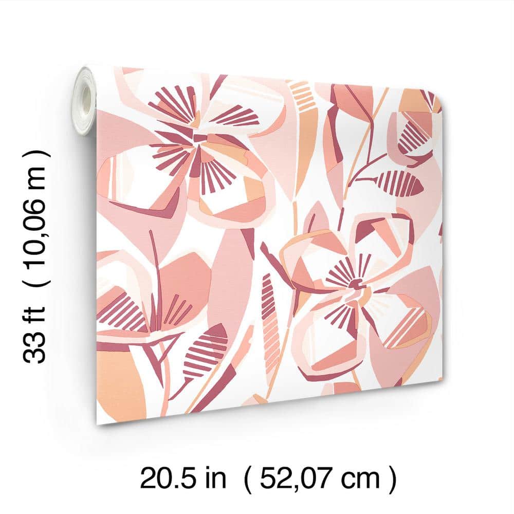 Nathalie Pink and Coral Abstract Floral Wallpaper