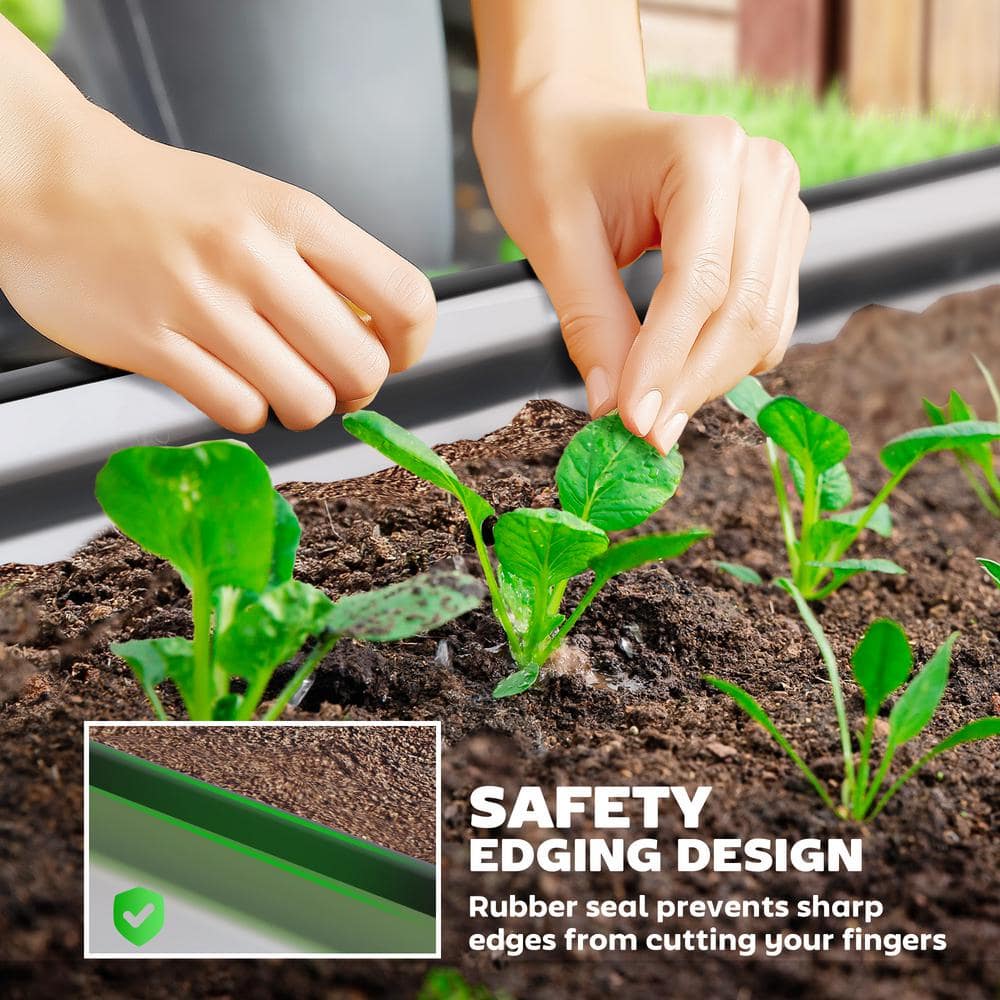 Silver Galvanized Steel Raised Garden Bed Set with Metal Plant Stakes