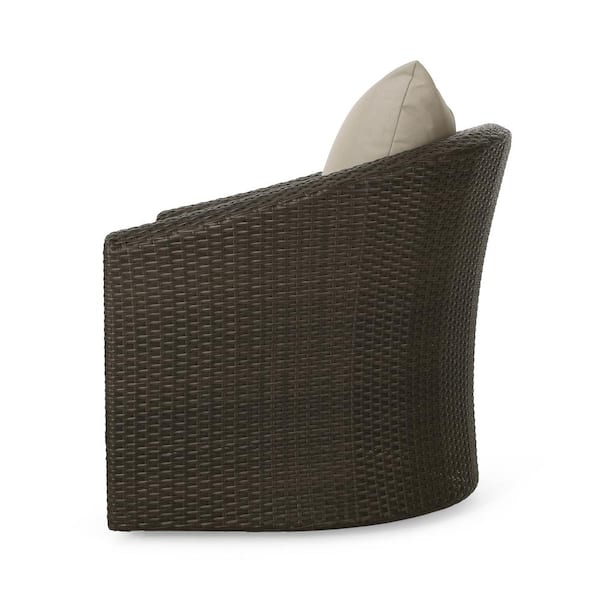 Darius Mixed Brown Removable Cushions Faux Rattan Outdoor Patio Club Chair with Khaki Cushions (2-Pack)