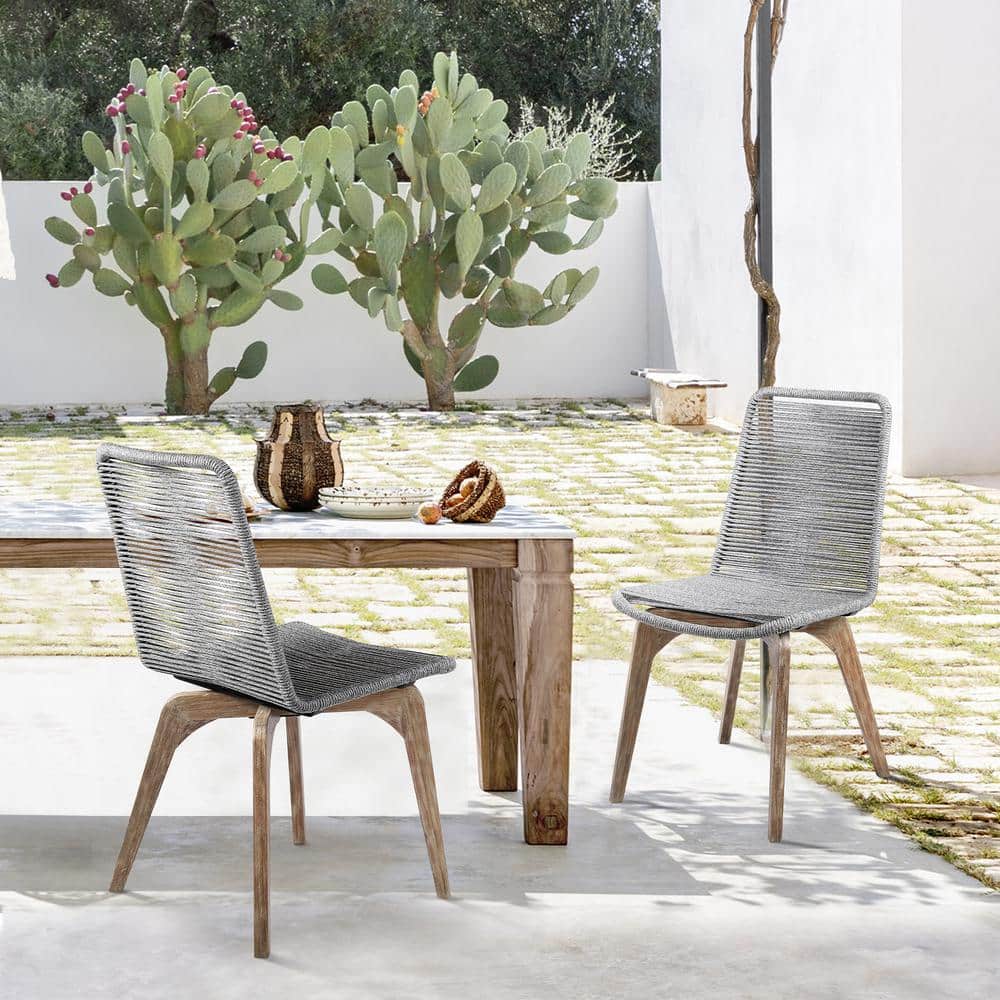 Island Outdoor Light Eucalyptus Wood and Grey Rope Dining Chairs (Set of 2)