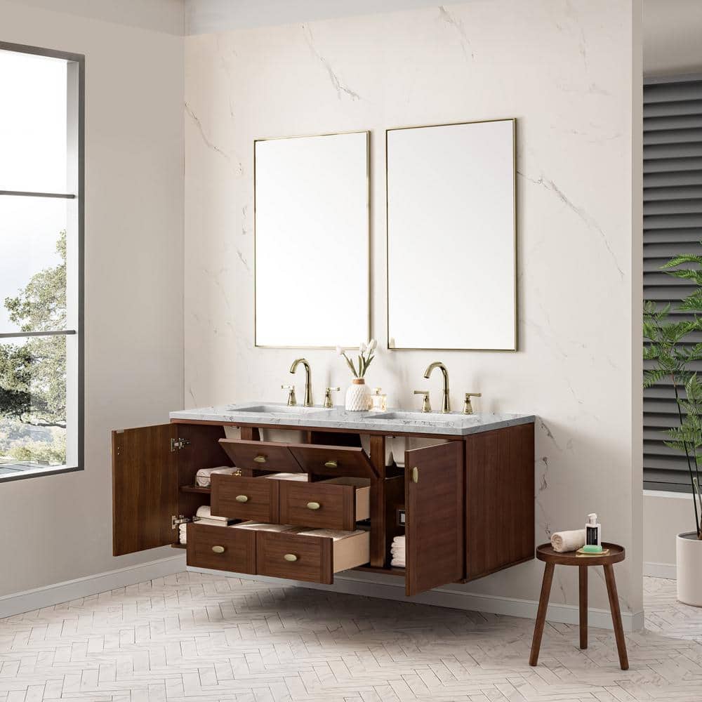 Amberly 60" Walnut Double Vanity with Quartz Top