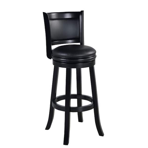Boraam Augusta 47 in. Black High Back Wood 34 in. Swivel Bar Stool with Faux Leather Seat