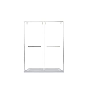 Brescia 56 in. W x 76 in. H Double Sliding Framed Shower Door in Brushed Nickel Finish with Clear Glass