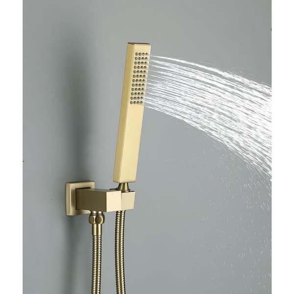 3-Spray Dual Handle Digital Thermostatic Wall Mounting Fixed and Handheld Shower Head 1. 59 GPM in Brushed Gold