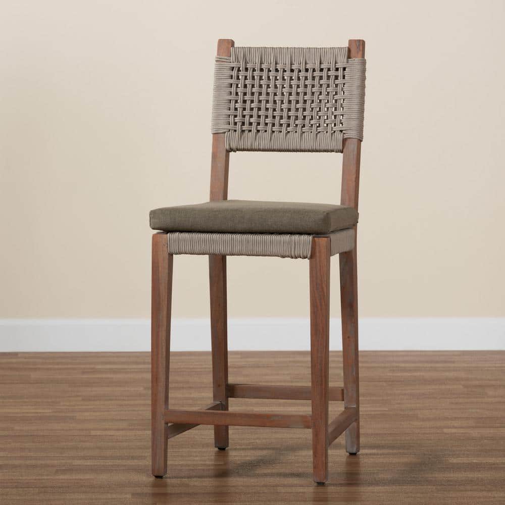 Gray Woven Rope and Mahogany Counter Stool