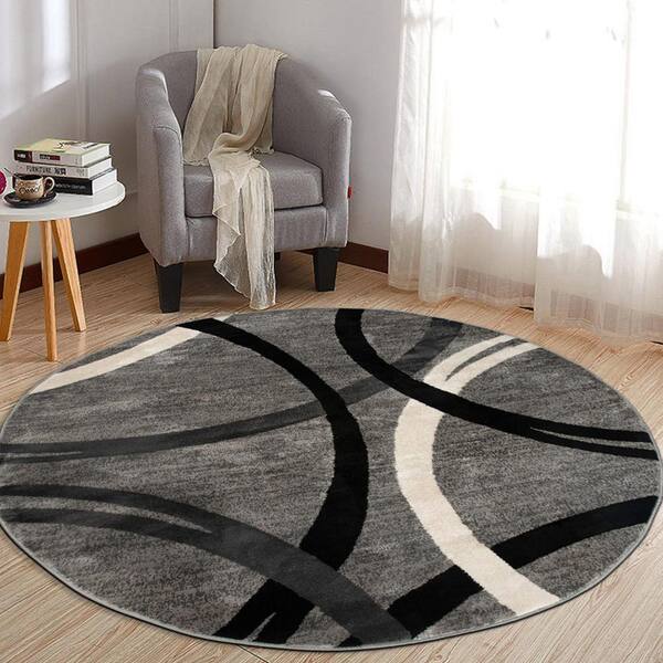 Lahome Modern Abstract Round Rug - 6Ft Gray Circle Rugs for Living Room  Soft Dining Room Rugs for Under Table, Machine Washable Bedroom Mat Non  Slip