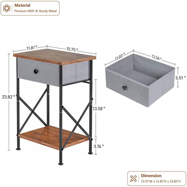 Nightstand with Storage, Bedside Table with Fabric Drawer and  Open Shelf for Small Bedrooms, Black End Table