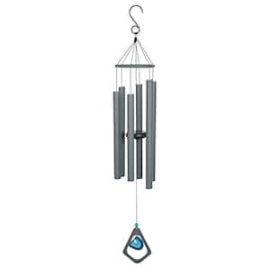 39 in. Gray Metal Windchime with Blue Gemstone