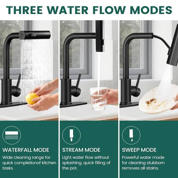 Single Handle 360° Spout Swivel 13 in. H Pull-Down Sprayer Kitchen Faucet with Advanced Spray in Matte Black