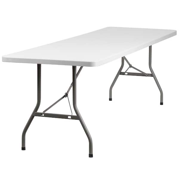 Carnegy Avenue 96 in. Granite White Plastic Tabletop Metal Frame Folding Table