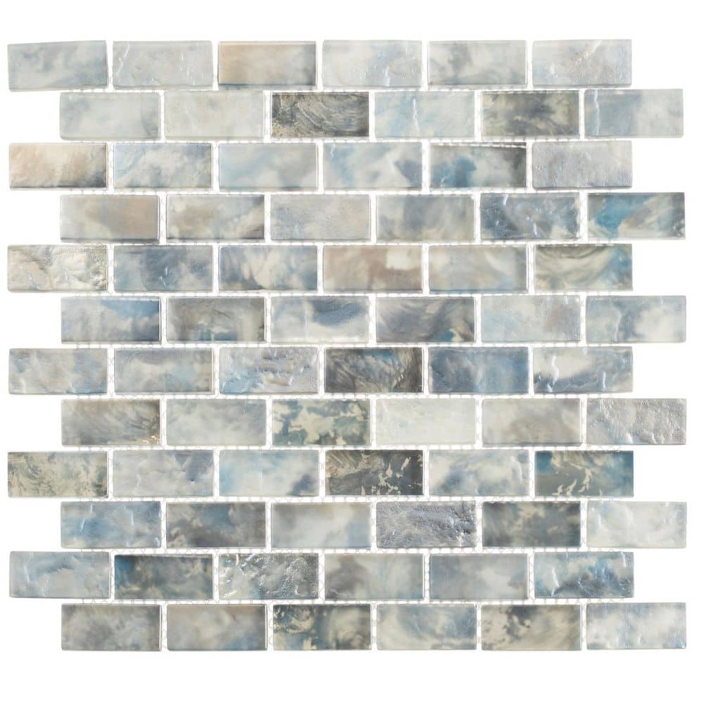 Knoll Blue and Gray Glass Brick Joint Mosaic Tile Sample