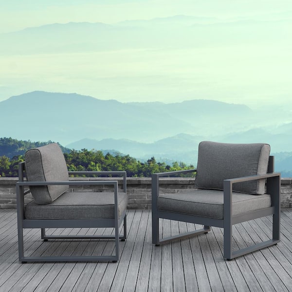 Baltic Gray 2 Piece Aluminum Patio Conversation Set with Gray Cushions