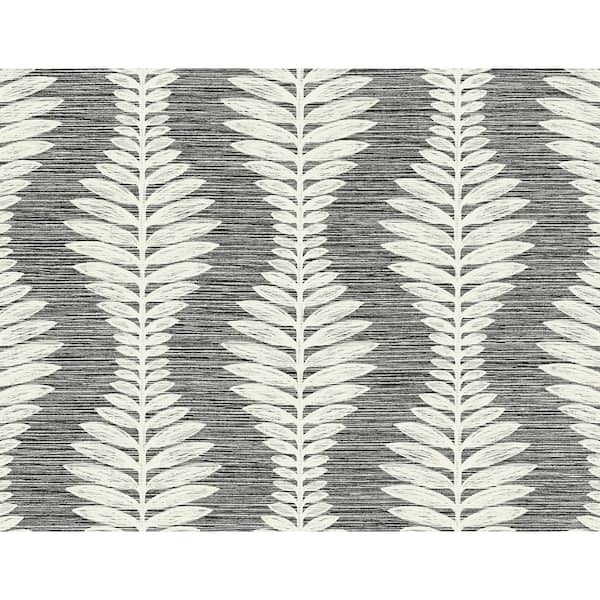 LILLIAN AUGUST 60.75 sq. ft. Coastal Haven Charcoal Carina Leaf Ogee Embossed Vinyl Unpasted Wallpaper Roll