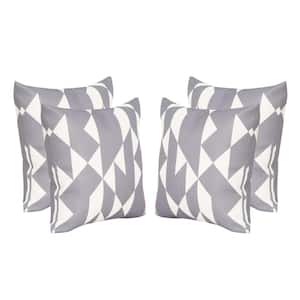 Loulu Grey and White Abstract Geometric Pattern Square Outdoor Throw Pillow (4-Pack)