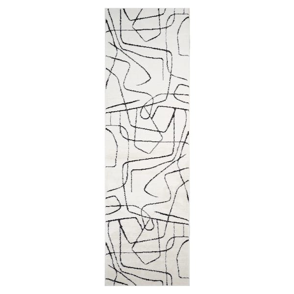 Monotone 2 ft. 6 in.  x  10 ft.  Ivory Moraccan Pattern Runner Rug for High Traffic Entryway Hallway Laundry Room