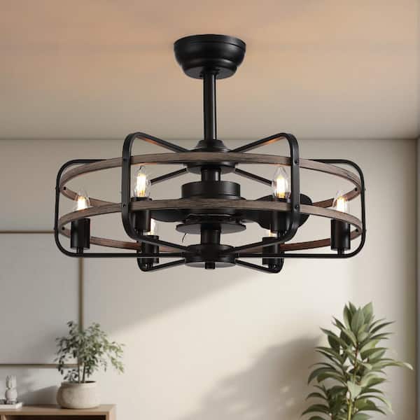 25 in. Black Farmhouse Caged Fandelier Ceiling Fan with 6-Light, DC Motor and Remote