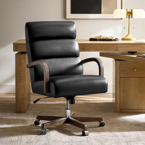 Soott Modern Genuine Leather Upholstery Office Chair in Black
