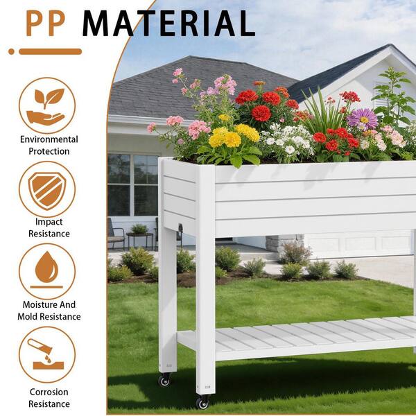 Plastic White Plant Reinforced Large Planter Box with Wheels and