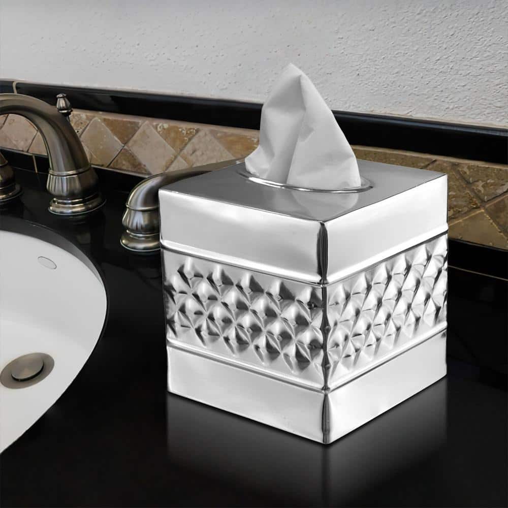 Nickel Chrome Geometric Embossed Metal Tissue Box Cover
