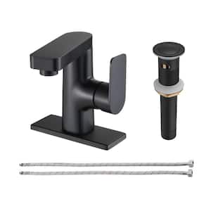 Single Handle Single Hole Low Arc Bathroom Faucet With Metal Pop Up Drain Assembly Swivel Sink Faucet in Matte Black