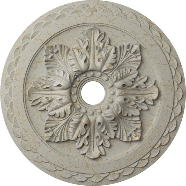 Ekena Millwork 2 in. x 23-5/8 in. x 23-5/8 in. Polyurethane Bordeaux Deluxe Ceiling Medallion, Pot of Cream Crackle