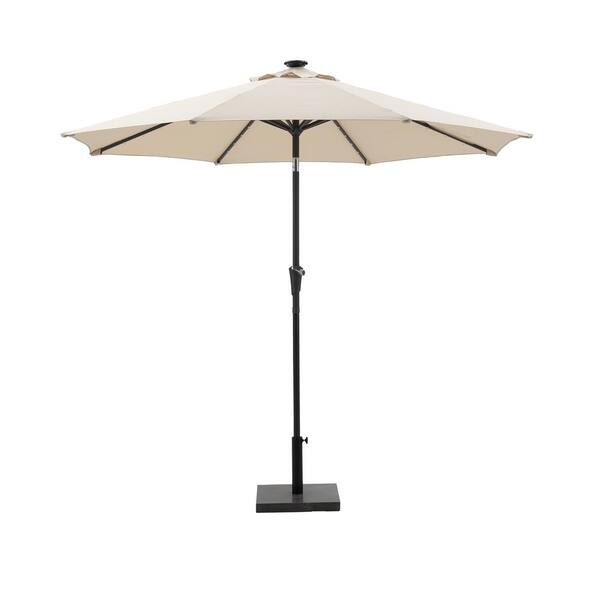 Unbranded 9 ft. Metal Solar Led Lighted Outdoor Patio Umbrella with Tilt and Crank for Garden, Deck, Backyard and Pool in Beige