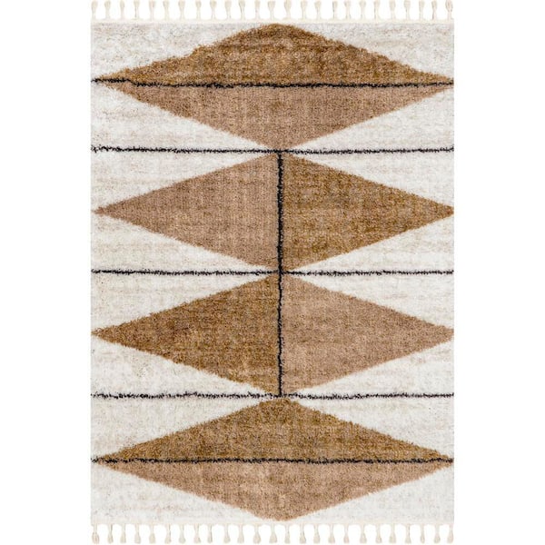 Alexia Diamond Tasseled Light Brown 10 ft. x 14 ft. Indoor Area Rug