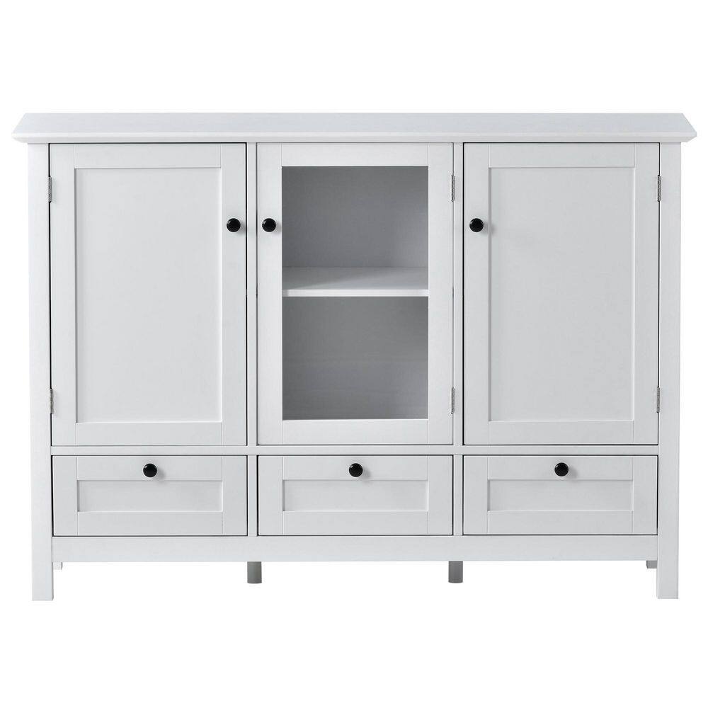 44.9 in. White Rectangle Wood Console Table Modern Sideboard with 3 Doors a