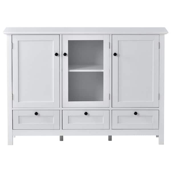 Unbranded 44.9 in. White Rectangle Wood Console Table Modern Sideboard with 3 Doors and 3 Drawers for Living Room Dining Room