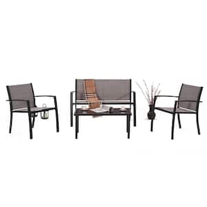 Grey 4-Piece Metal Outdoor Patio Textile Bistro Furniture Set