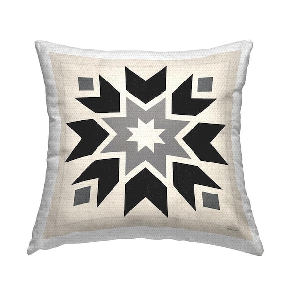 Black and Cream Quilt Block Black Square Outdoor Throw Pillow