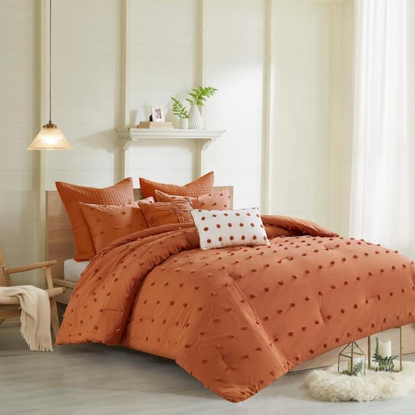 Intelligent Design Maize 7-Piece Rust Cotton Full/Queen Comforter Set